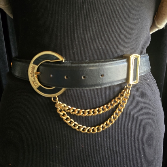 St. John Black and Gold Chain Belt with Circular Buckle main image 6